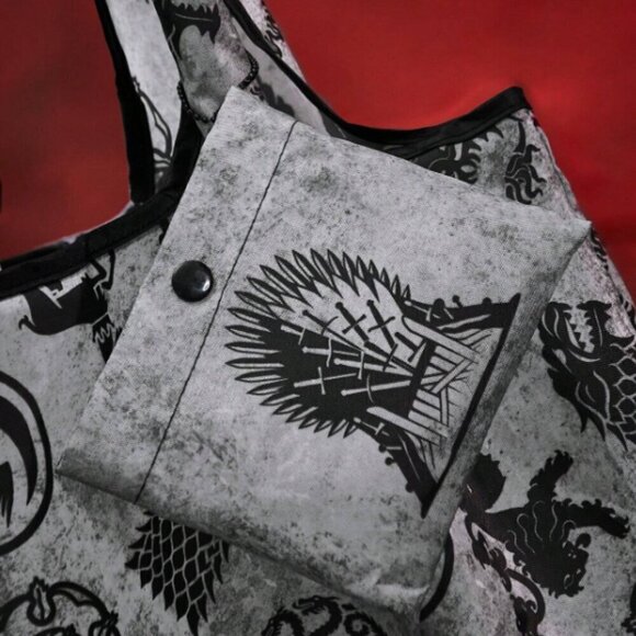Game of Thrones Reusable Bag Shopping Tote Black Gray with Carry Bag - Picture 3 of 4